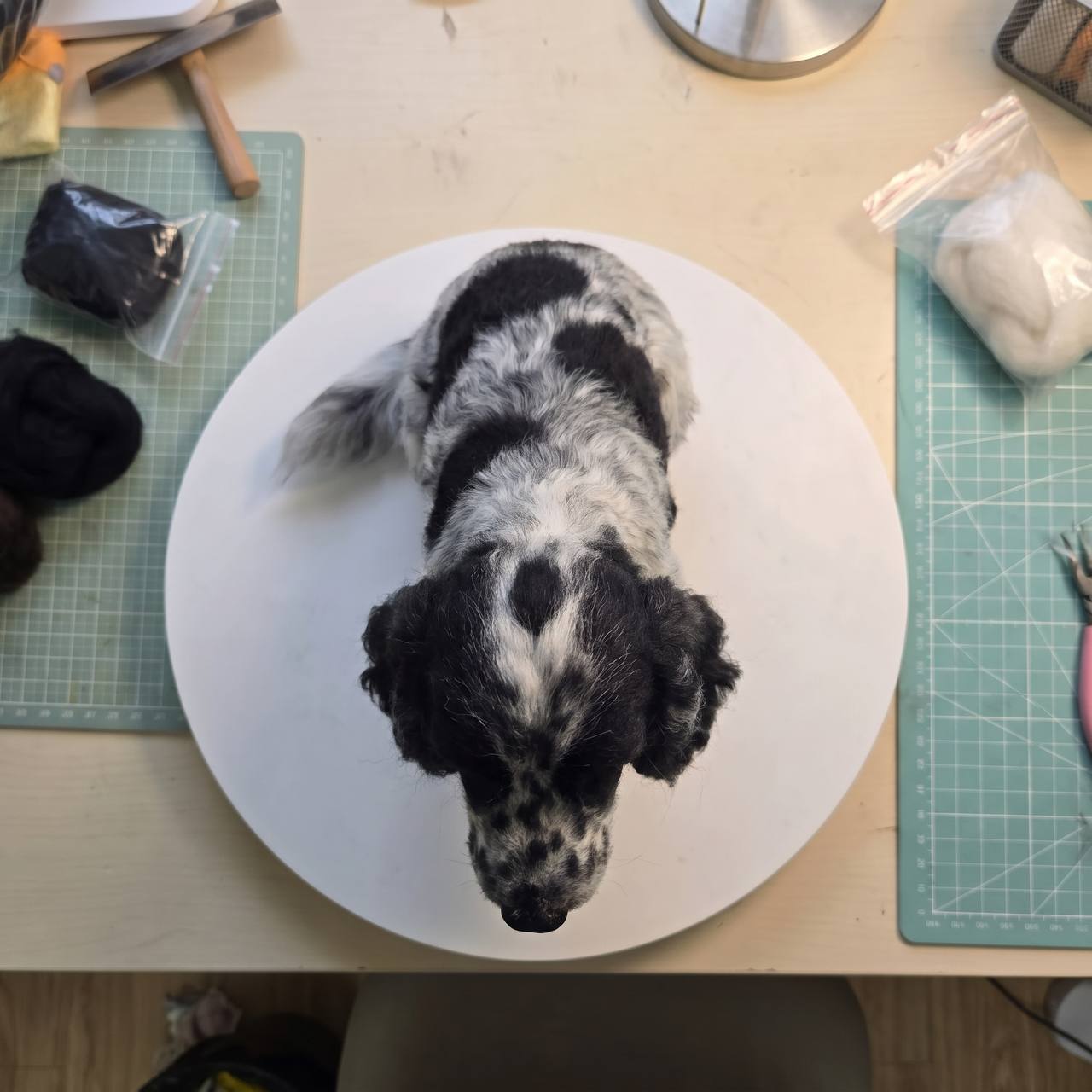 Additional view of Billy's finished handmade wool sculpture